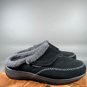 ORTHOFEET Charlotte Women's Black Suede Fur Lined Clogs Slippers Shoes Size 10 M